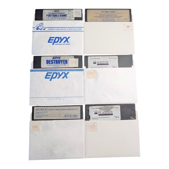 C64 5.25" Floppy Disk Lot (6 Disks) Epyx Destroyer Jack Nicklaus Spinnaker Vtg - Picture 1 of 9
